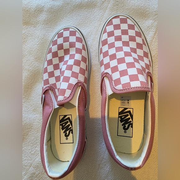 Vans Shoes - Vans Slip-On Checkerboard Sneakers in Pink and White